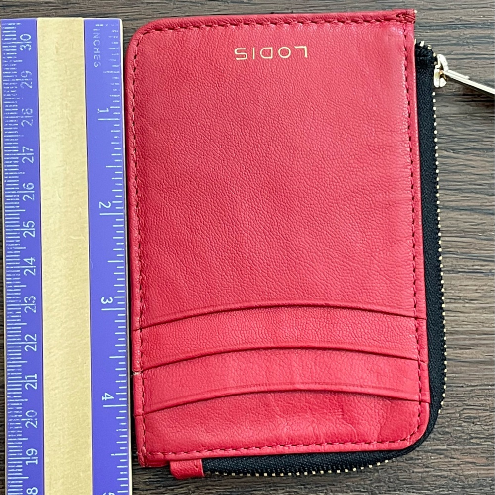 Lodis Women’s Catalina Card Case Wallet Red Genuine Leather - Picture 10 of 11